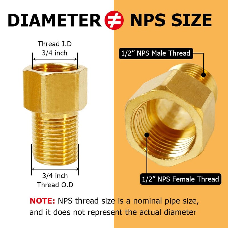 Hooshing Brass Pipe Fitting, 1/2" Female to 1/2" Male Straight Thread Extension Connector 1/2" Male Female Adapter, Length 1.57 Inch/40 mm - Image 2